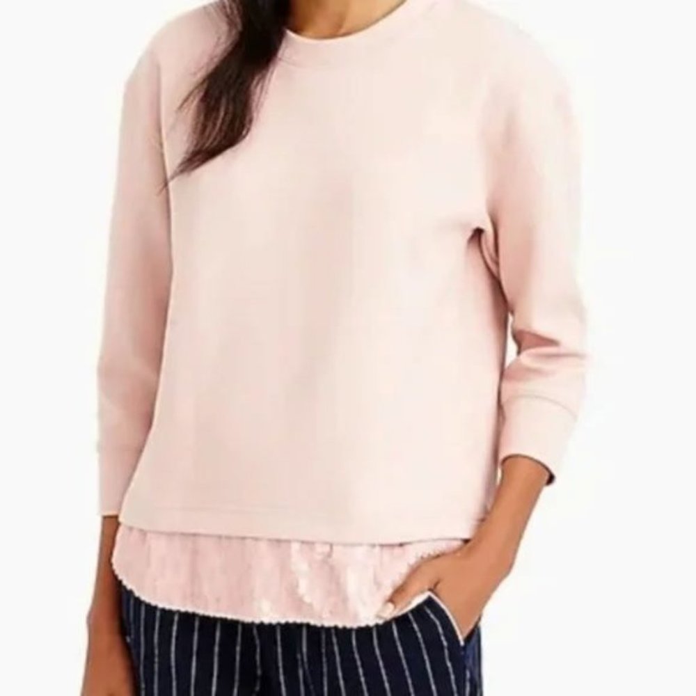 J. Crew Pink Sequin Shirttail Sweatshirt Size Medium b7027